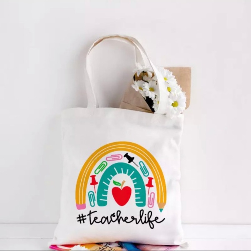 #teacherlife canva tote bag